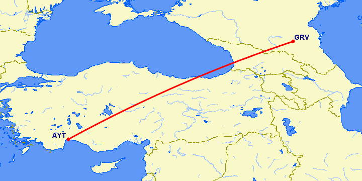 перелет Грозный — Анталия на карте