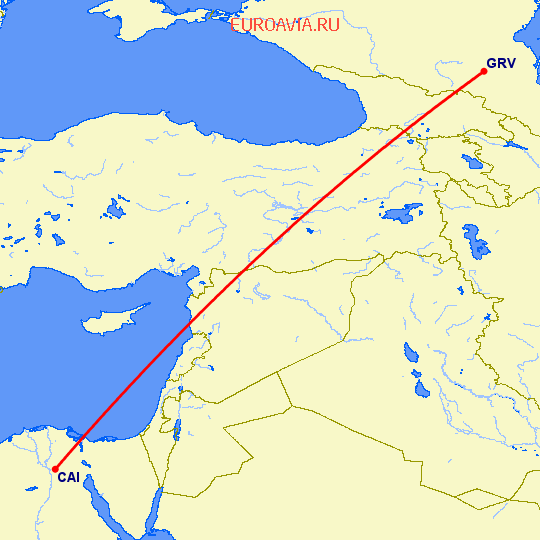 перелет Грозный — Каир на карте