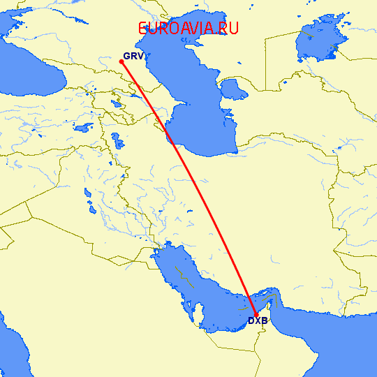 перелет Грозный — Дубай на карте