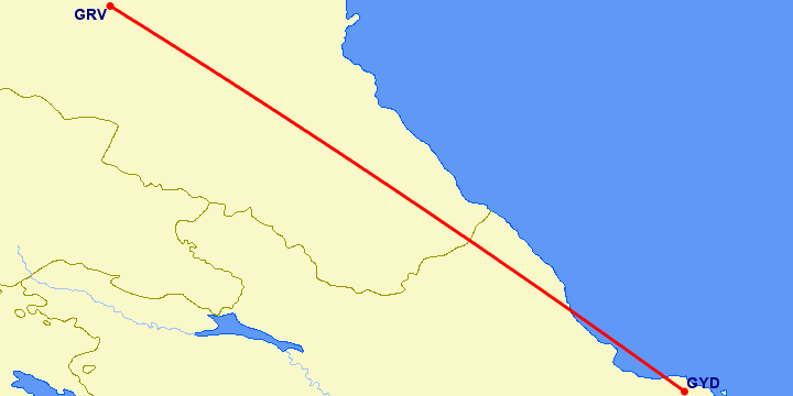 перелет Грозный — Баку на карте