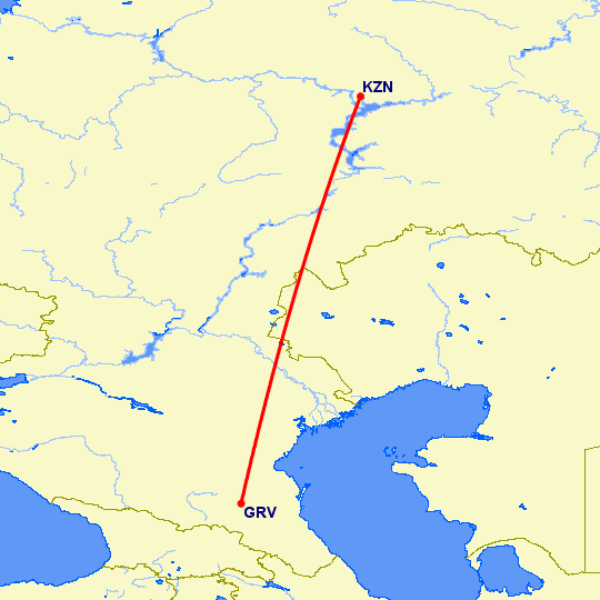 перелет Грозный — Казань на карте