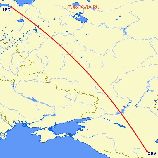 перелет Грозный — Санкт Петербург на карте