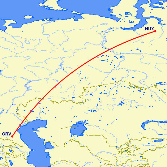 перелет Грозный — Новый Уренгой на карте