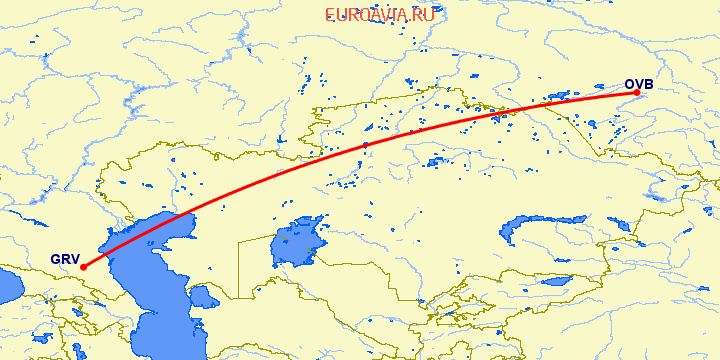 перелет Грозный — Новосибирск на карте