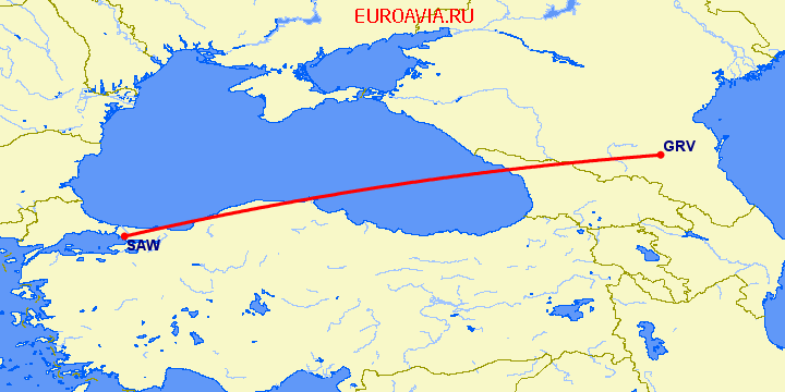 перелет Грозный — Стамбул на карте