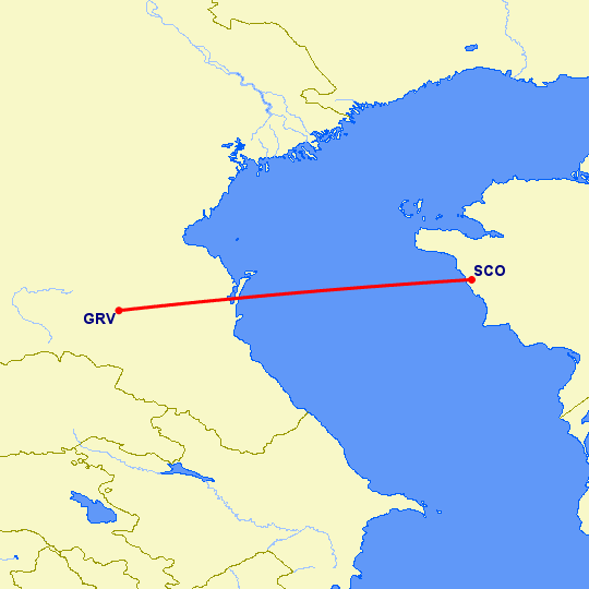 перелет Грозный — Актау на карте