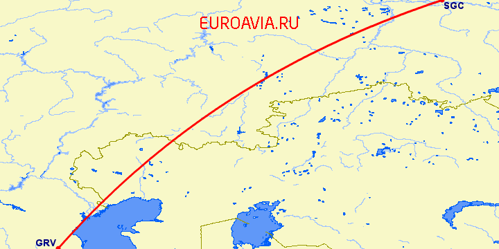 перелет Грозный — Сургут на карте