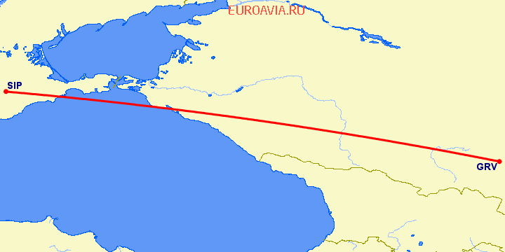 перелет Грозный — Симферополь на карте