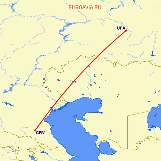 перелет Грозный — Уфа на карте