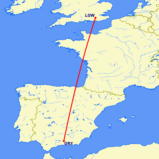 перелет Гранада — Лондон на карте