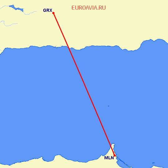перелет Гранада — Мелилья на карте