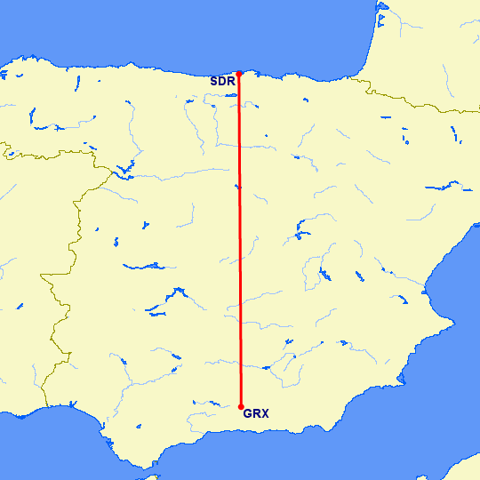 перелет Гранада — Сантандер на карте