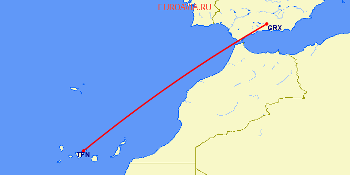 перелет Гранада — Тенерифе на карте