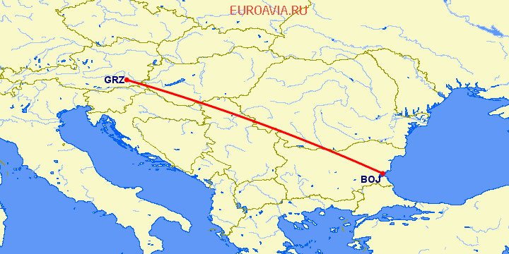 перелет Грац — Бургас на карте