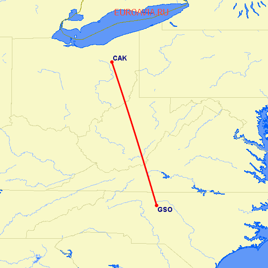 перелет High Point — Akron-Canton на карте