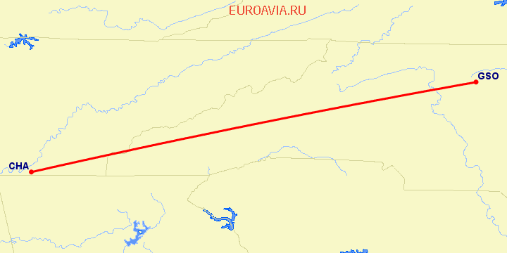 перелет High Point — Chattanooga на карте