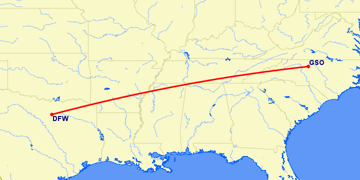 перелет High Point — Даллас на карте