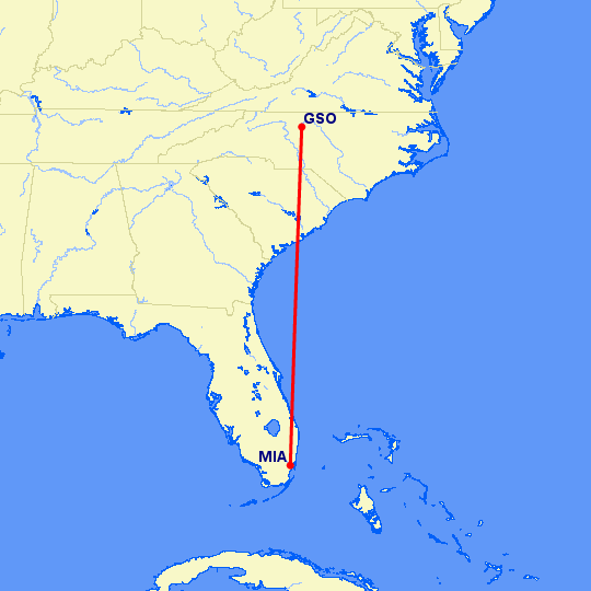 перелет High Point — Майами на карте