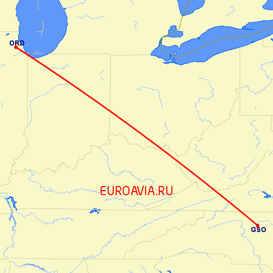 перелет High Point — Чикаго на карте