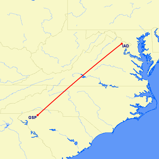 перелет Greenville — Вашингтон на карте