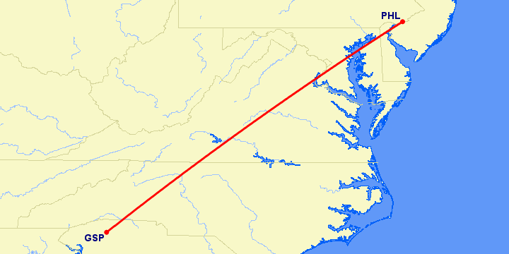перелет Greenville — Филадельфия на карте