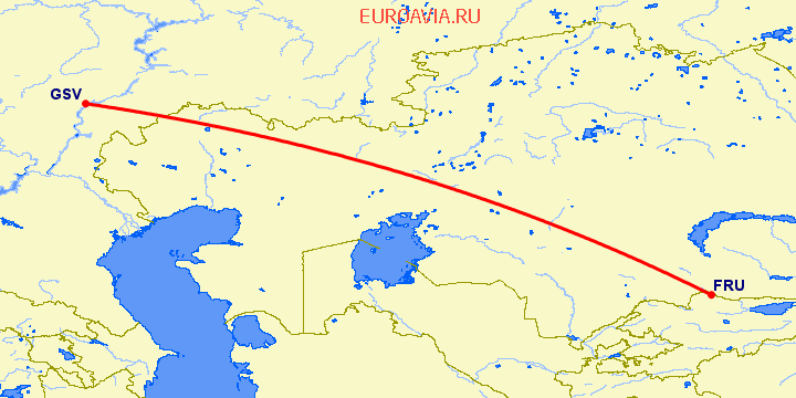 перелет Саратов — Бишкек на карте