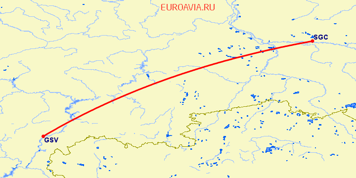 перелет Саратов — Сургут на карте