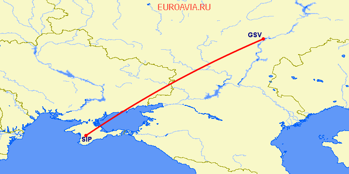 перелет Саратов — Симферополь на карте