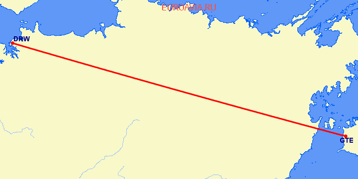 перелет Groote Eylandt — Дарвин на карте