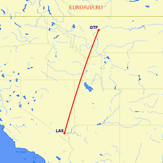 перелет Грейт Фоллс — Лас Вегас на карте