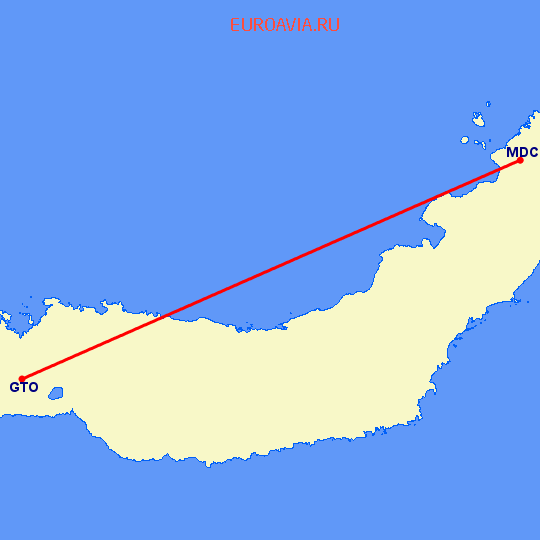 перелет Горонтало — Манадо на карте
