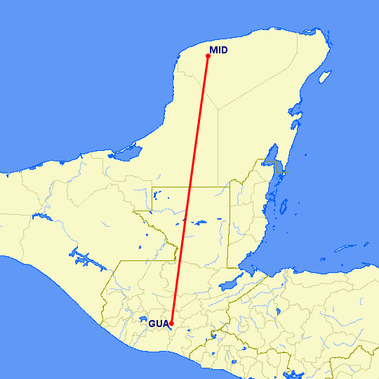 перелет Гватемала Сити — Мериба на карте