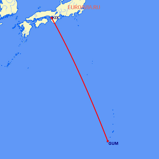 перелет Гуам — Осака на карте