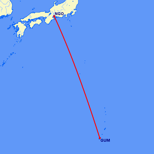 перелет Гуам — Нагоя на карте