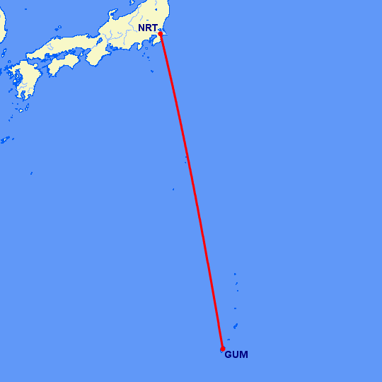 перелет Гуам — Токио на карте