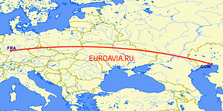 перелет Атырау — Франкфурт на Майне на карте