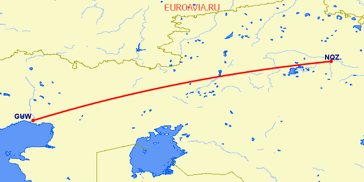 перелет Атырау — Астана на карте
