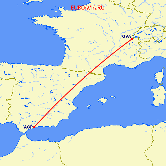 перелет Женева — Малага на карте