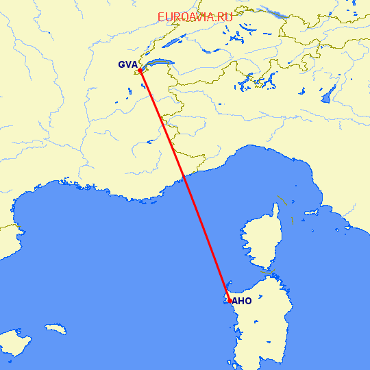 перелет Женева — Альгеро на карте