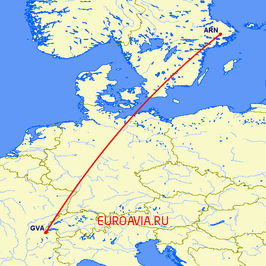 перелет Женева — Стокгольм на карте