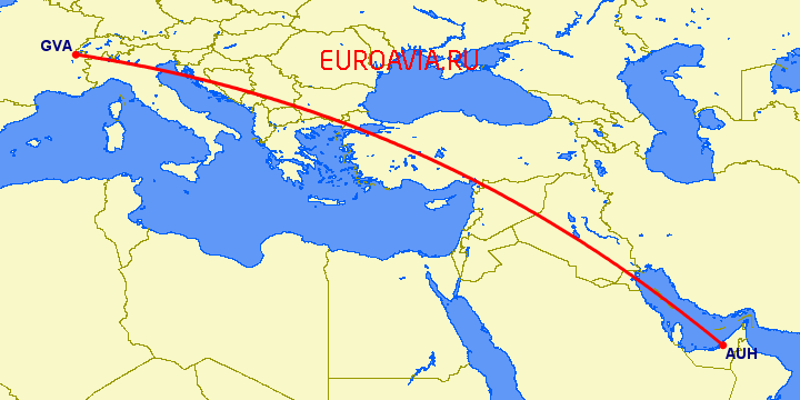 перелет Женева — Абу Даби на карте