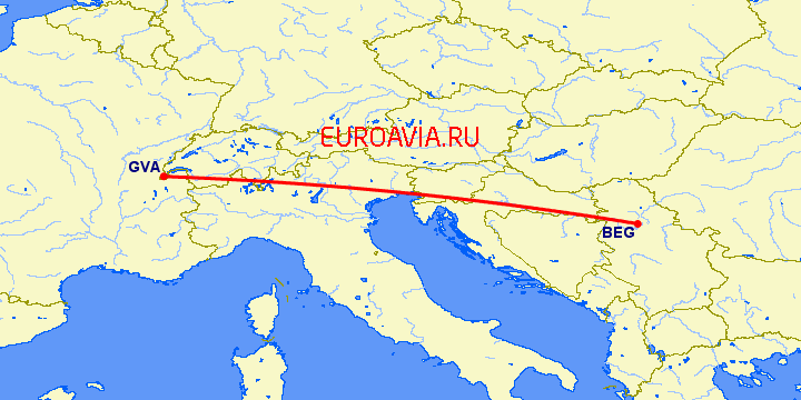 перелет Женева — Белград на карте
