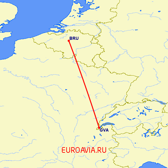 перелет Женева — Брюссель на карте