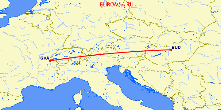 перелет Женева — Будапешт на карте