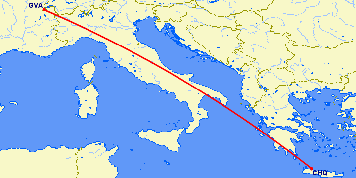 перелет Женева — Chania на карте