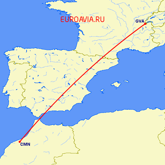 перелет Женева — Касабланка на карте