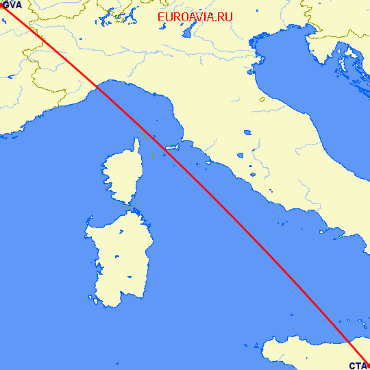 перелет Женева — Катания на карте