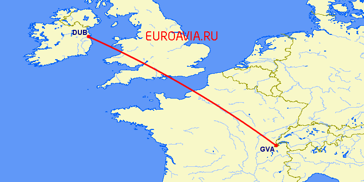 перелет Женева — Дублин на карте