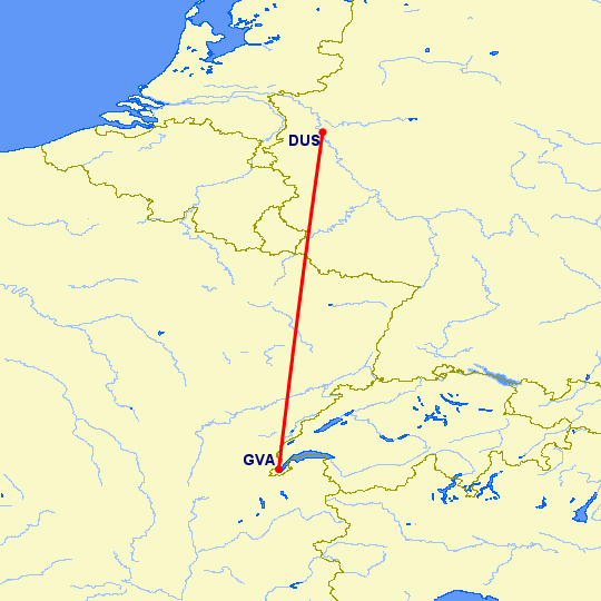 перелет Женева — Дюссельдорф на карте