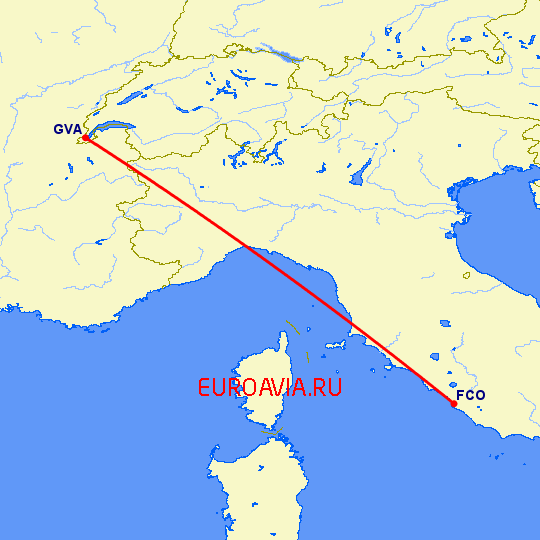 перелет Женева — Рим на карте